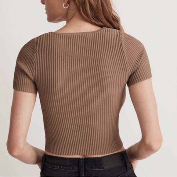 Madewell Ottoman Crop Sweater Tee in Bright Ivory Size XXS Ribbed Scoop Neck - Picture 3 of 9